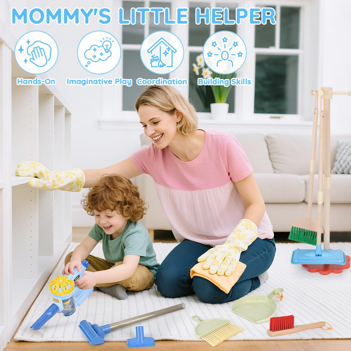 Dreamon wooden toddler cleaning set duster enabling pretend dusting and focus