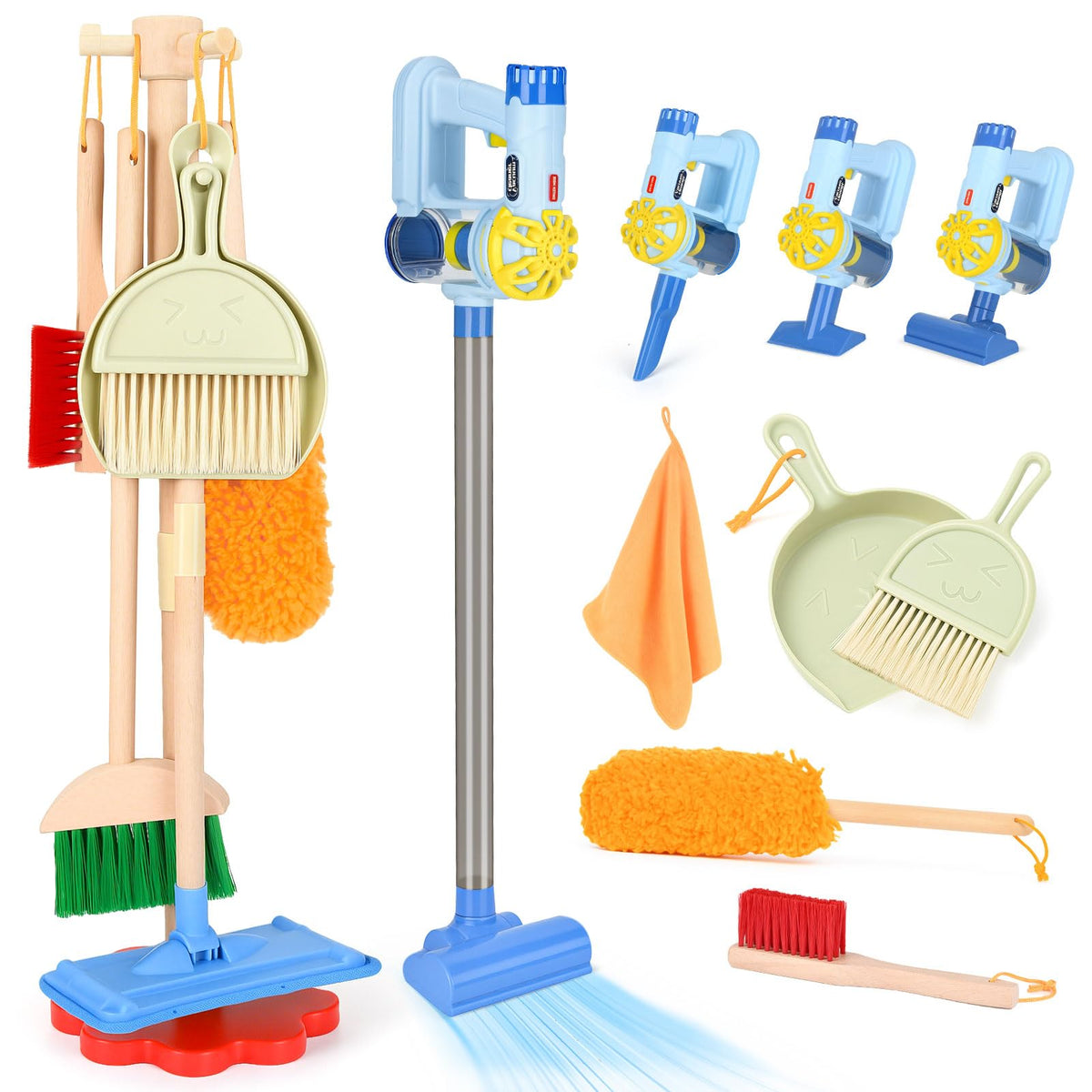 Dreamon wooden toddler cleaning set vacuum in action for kid-friendly real cleaning
