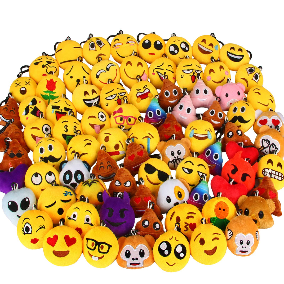 Dreampark emoticon keychain 80pack; mini plush faces for backpacks and keys, ideal party favors
