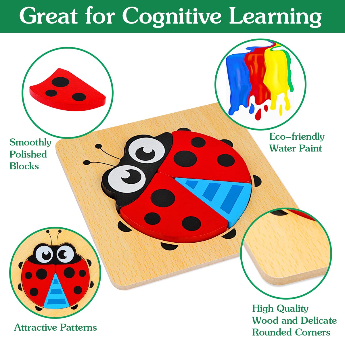 Dreampark wooden puzzle elephant promotes shape and color exploration for small hands.