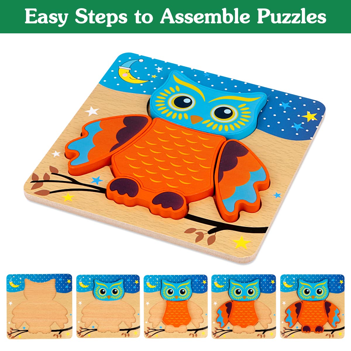 Dreampark wooden puzzle lion supports hand-eye coordination with bright blocks.