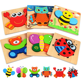 Dreampark group of six animal wooden puzzles for toddlers, safe and colorful.