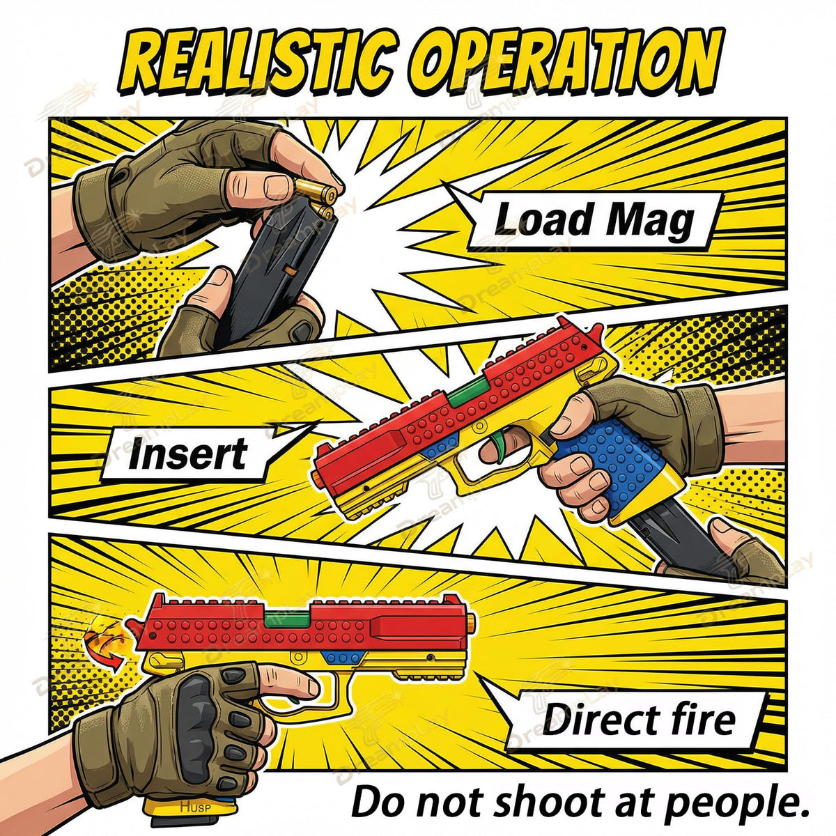 Dreamplay detachable magazine with six bullets in red for easy reloading.