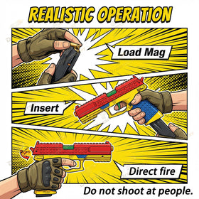 Dreamplay blue blocks blaster close-up showing detachable magazine
