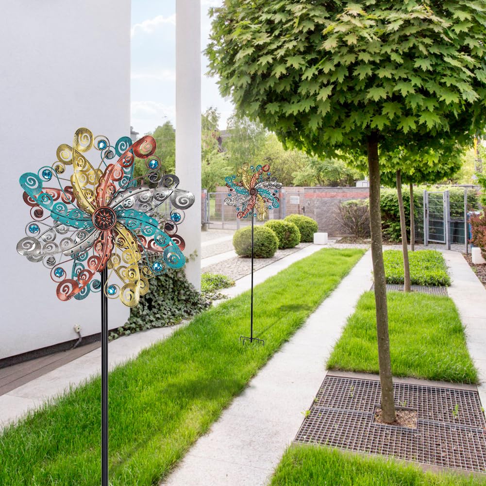 DREAMSOUL Colorful Wind Spinner dual rotation creates dynamic yard motion