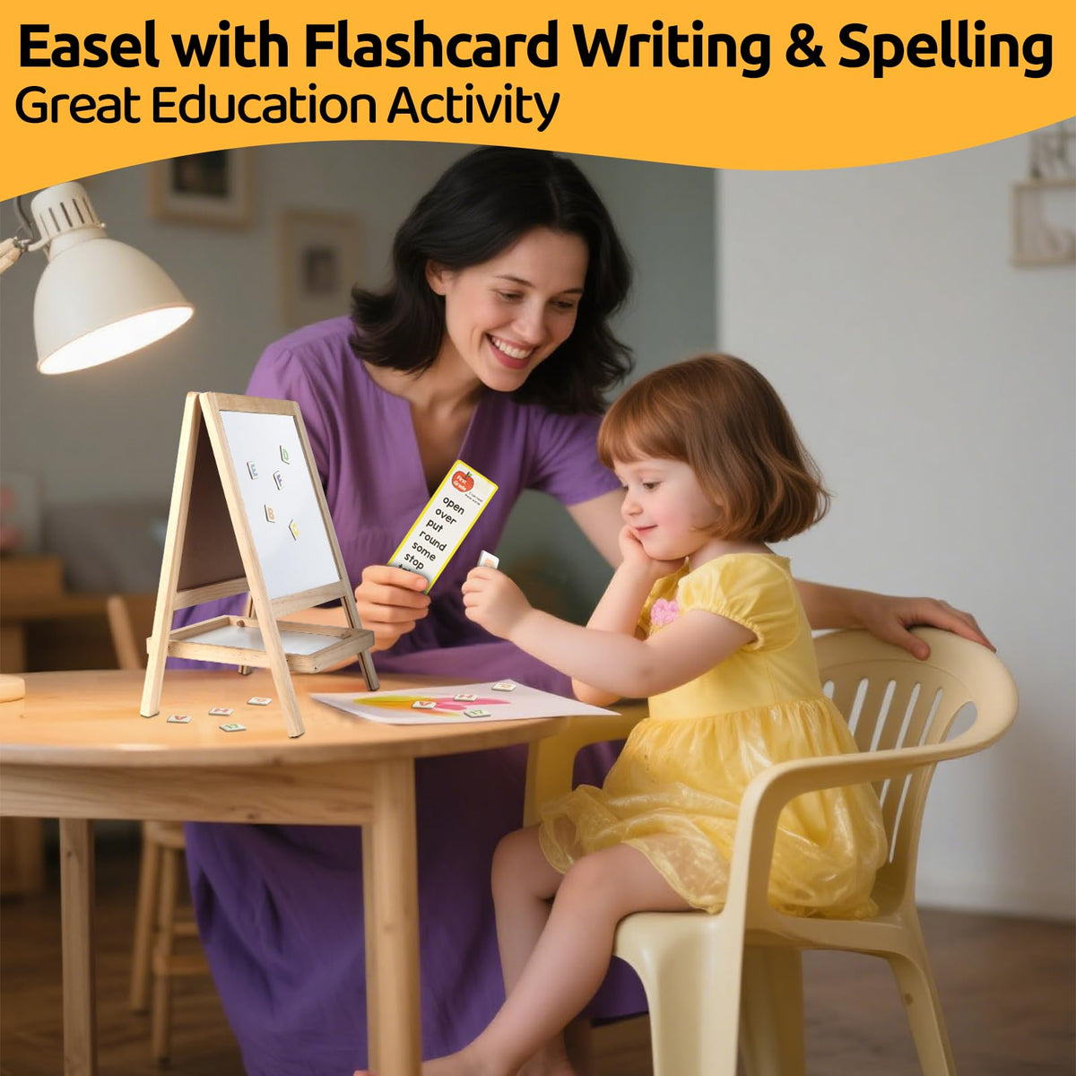 Dreamtailor flashcards and tangram puzzle on the easel