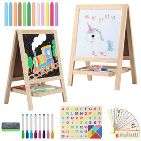 Dreamtailor tabletop wooden easel in a cozy playroom for toddlers 2-4
