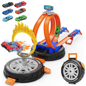 Dreamtailor Toy Car Race Track closed tire case with carry handle for portable play.