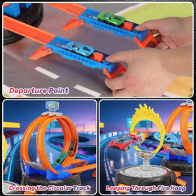 Dreamtailor race track with dual launchers enabling two-car action for cooperative play.