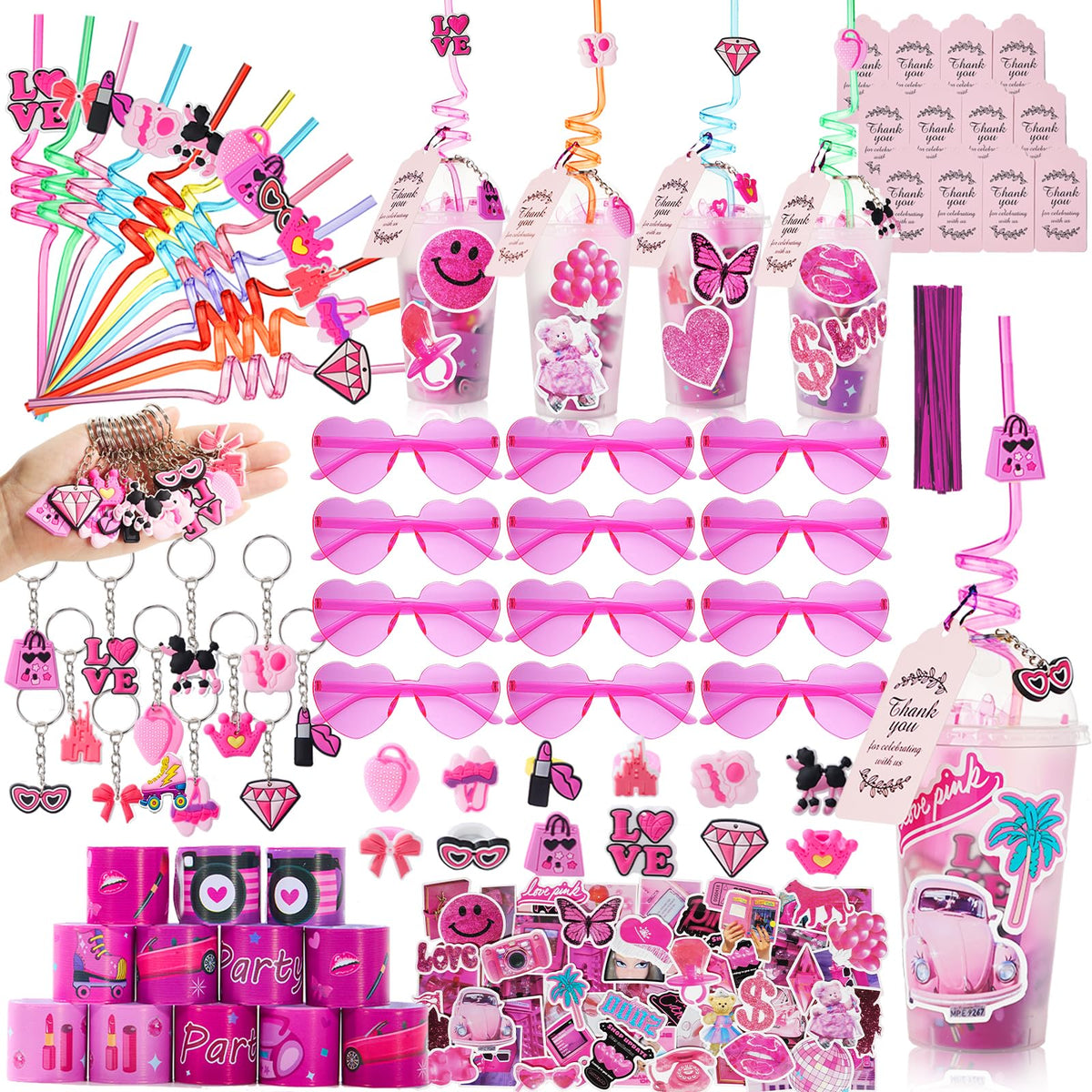 DreamTale 134-piece pink party favors kit for kids, ideal for gift bags.