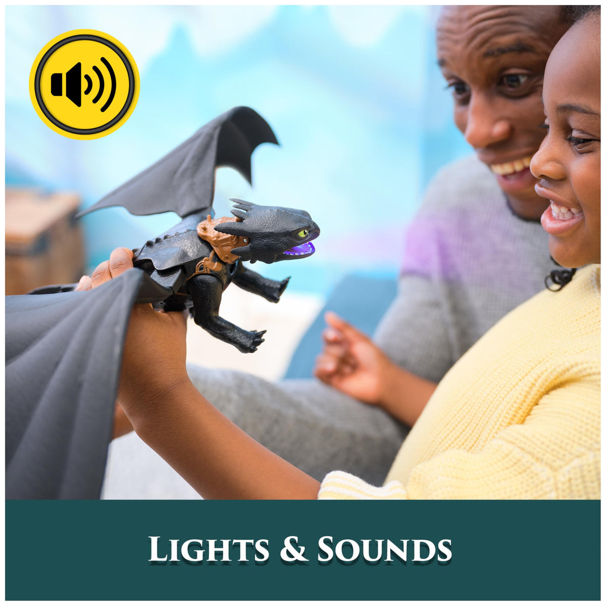 DreamWorks Toothless back button charges plasma blast for engaging action.