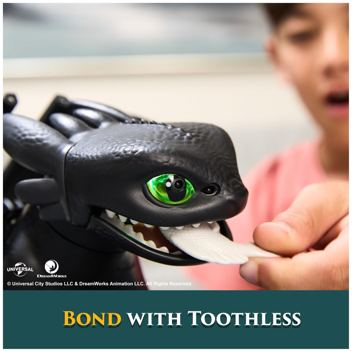DreamWorks Toothless toy performing the chicken game for bonding. 