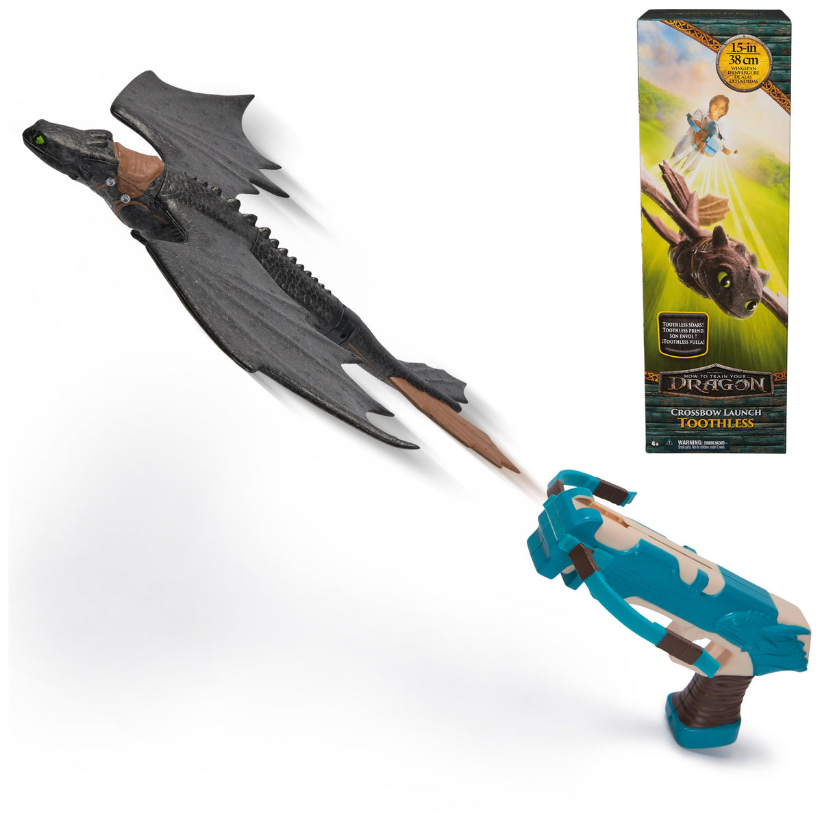 DreamWorks Dragons Toothless crossbow launcher in action for outdoor play