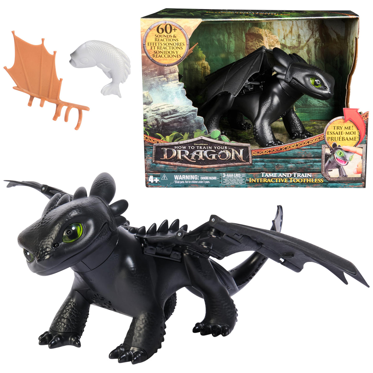 DreamWorks Toothless toy demonstrates 60+ sounds for interactive play.