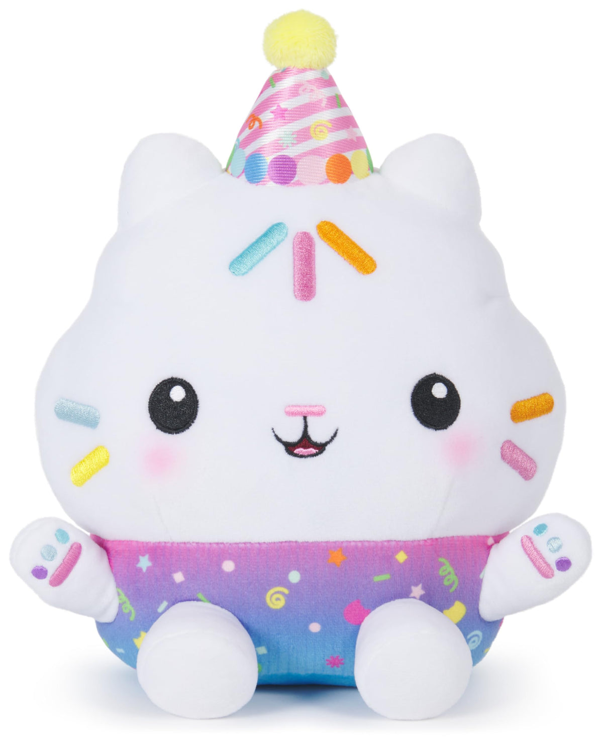 DreamWorks Gabby's Dollhouse Sprinkle Party Cakey Cat plush, soft 10-inch cuddle friend.