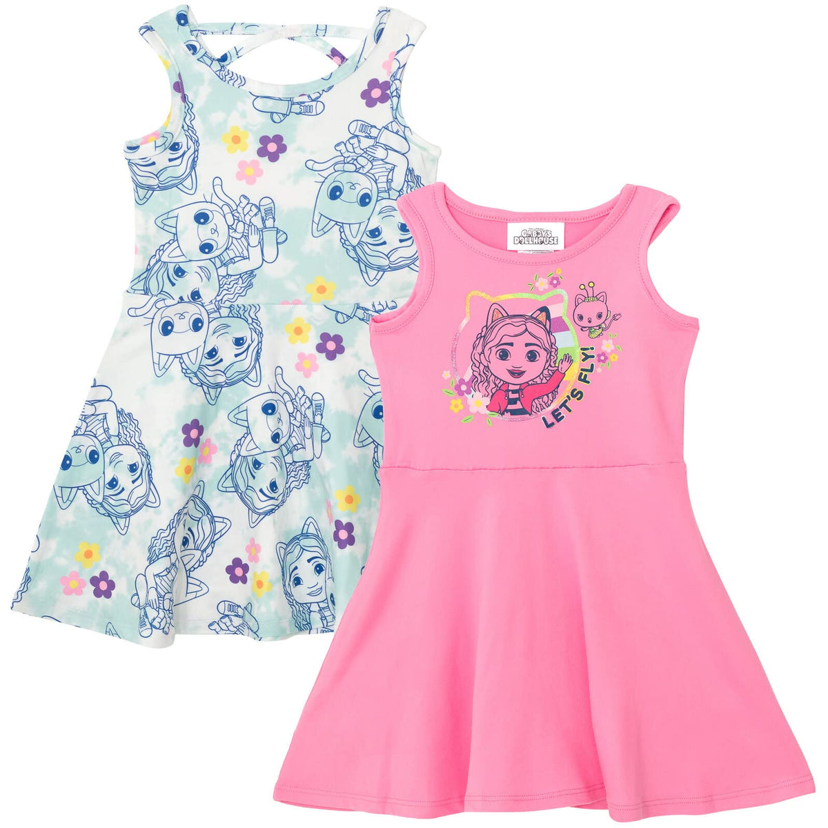 DreamWorks Gabby’s Dollhouse Gabby Kitty Fairy Pandy Paws dress front view with vibrant print for party-ready style
