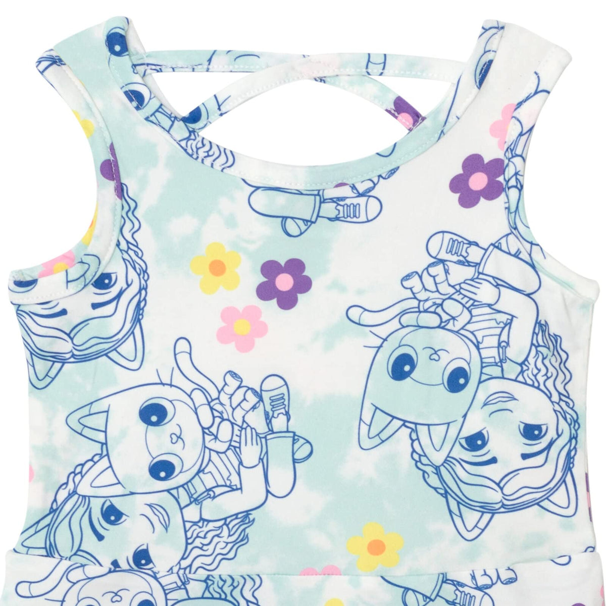 DreamWorks Gabby’s Dollhouse Gabby Kitty Fairy Pandy Paws dress multicolor print emphasizes kid-friendly character styling