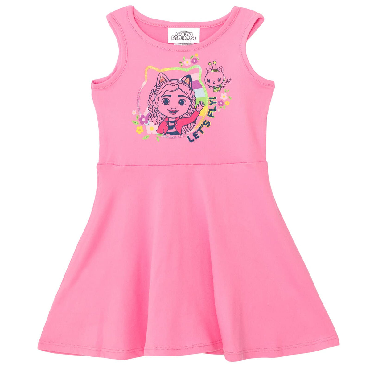 DreamWorks Gabby’s Dollhouse Gabby Kitty Fairy Pandy Paws dress side silhouette highlighting sleeveless design