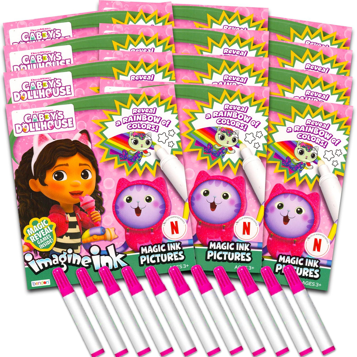 Gabby’s Dollhouse Imagine Ink books displayed for easy party use