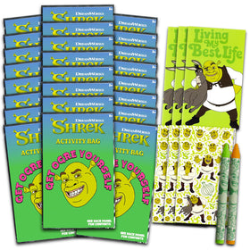 DreamWorks Shrek birthday favors set with 24 play packs for engaging party activities.