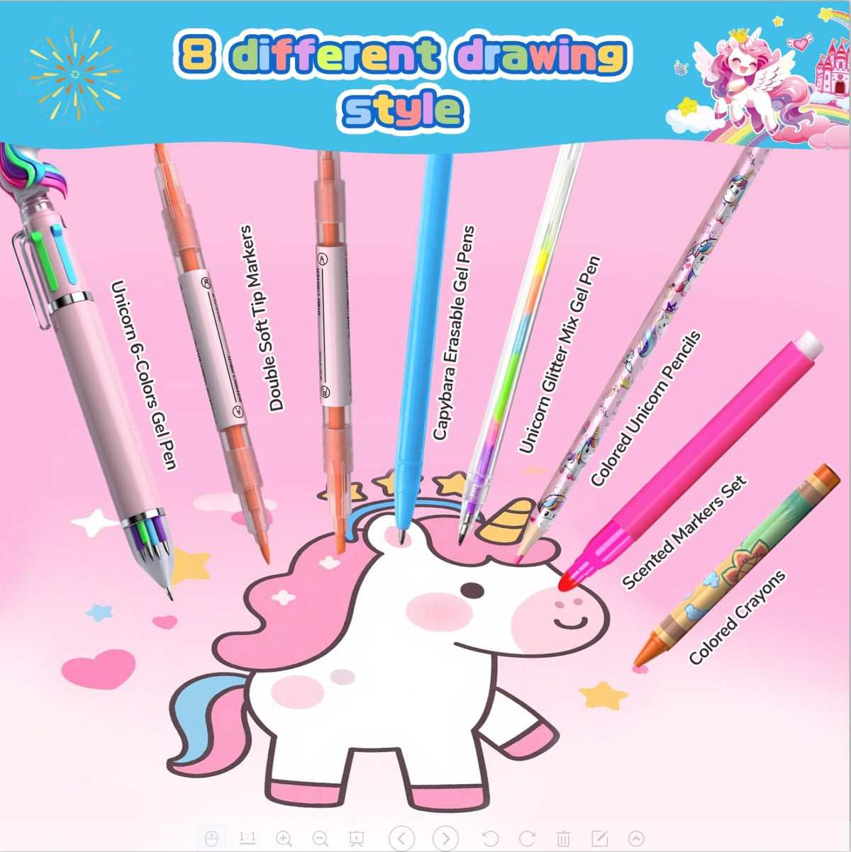 DreamyCandy 73-piece art supplies array with markers pencils and stickers