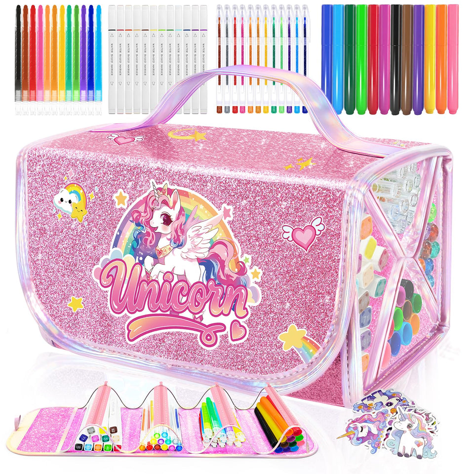DreamyCandy unicorn pencil case shown in bright colors for organized on-the-go art.