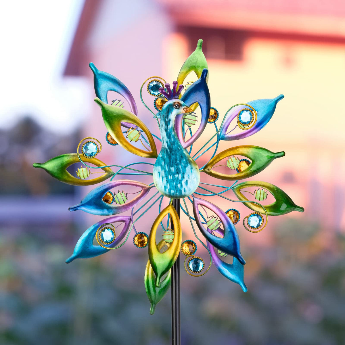 Dreamysoul gift ready peacock spinner enhances porches and patios