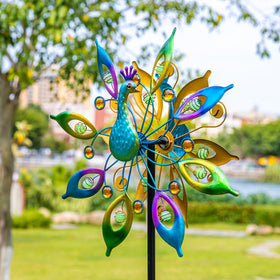 Dreamysoul 65 inch peacock spinner rotates smoothly in garden breeze
