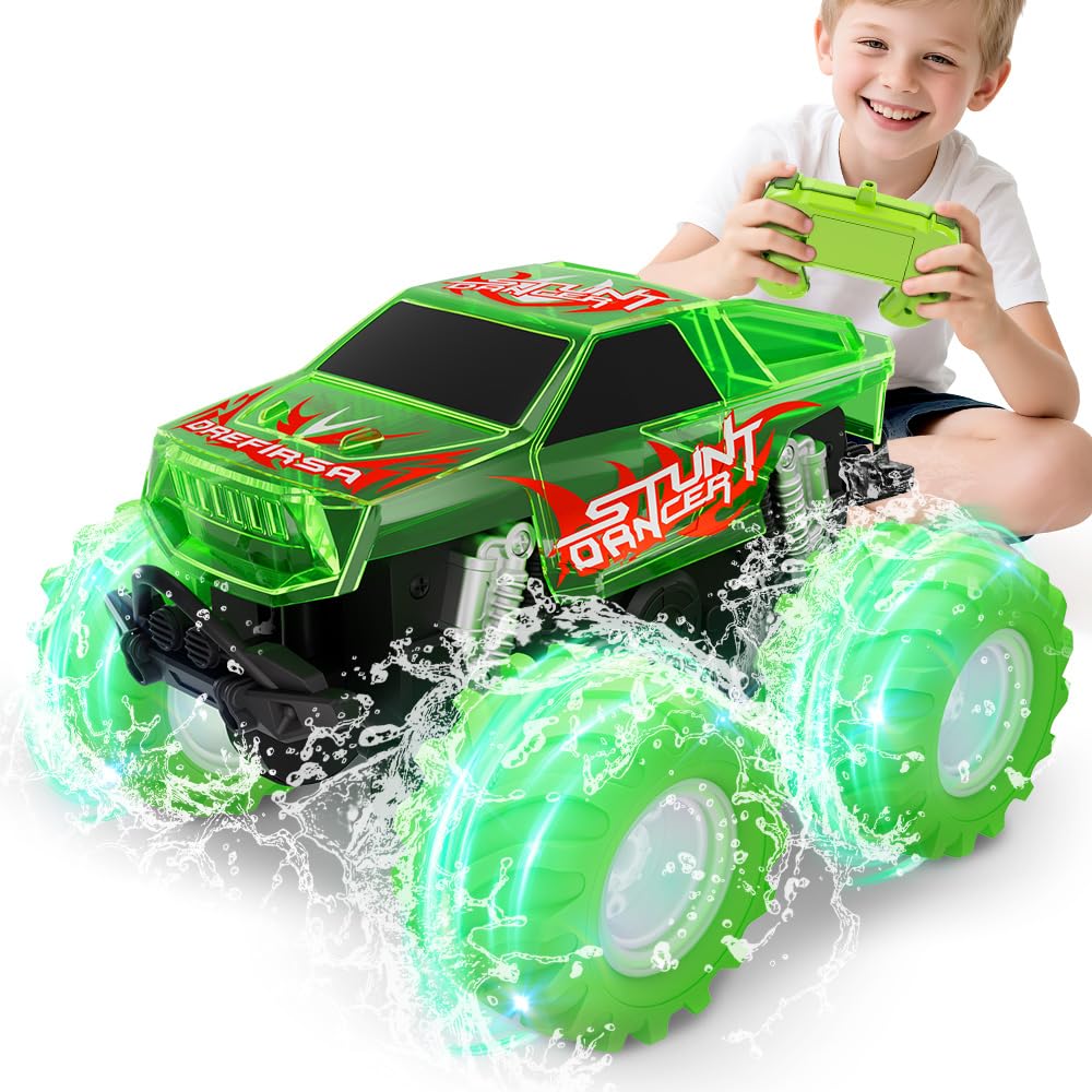Drefirsa amphibious monster truck toy with rugged design and vibrant LED lights