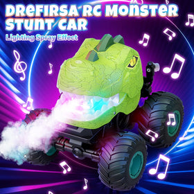 Drefirsa Dino Monster Truck can drive 90-degree upright on two wheels.