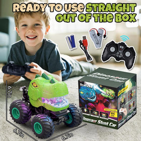 Drefirsa dinosaur RC stunt car two-battery pack enables longer play sessions.