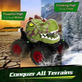 Drefirsa dinosaur RC stunt car spray effect adds exciting mist during sessions.