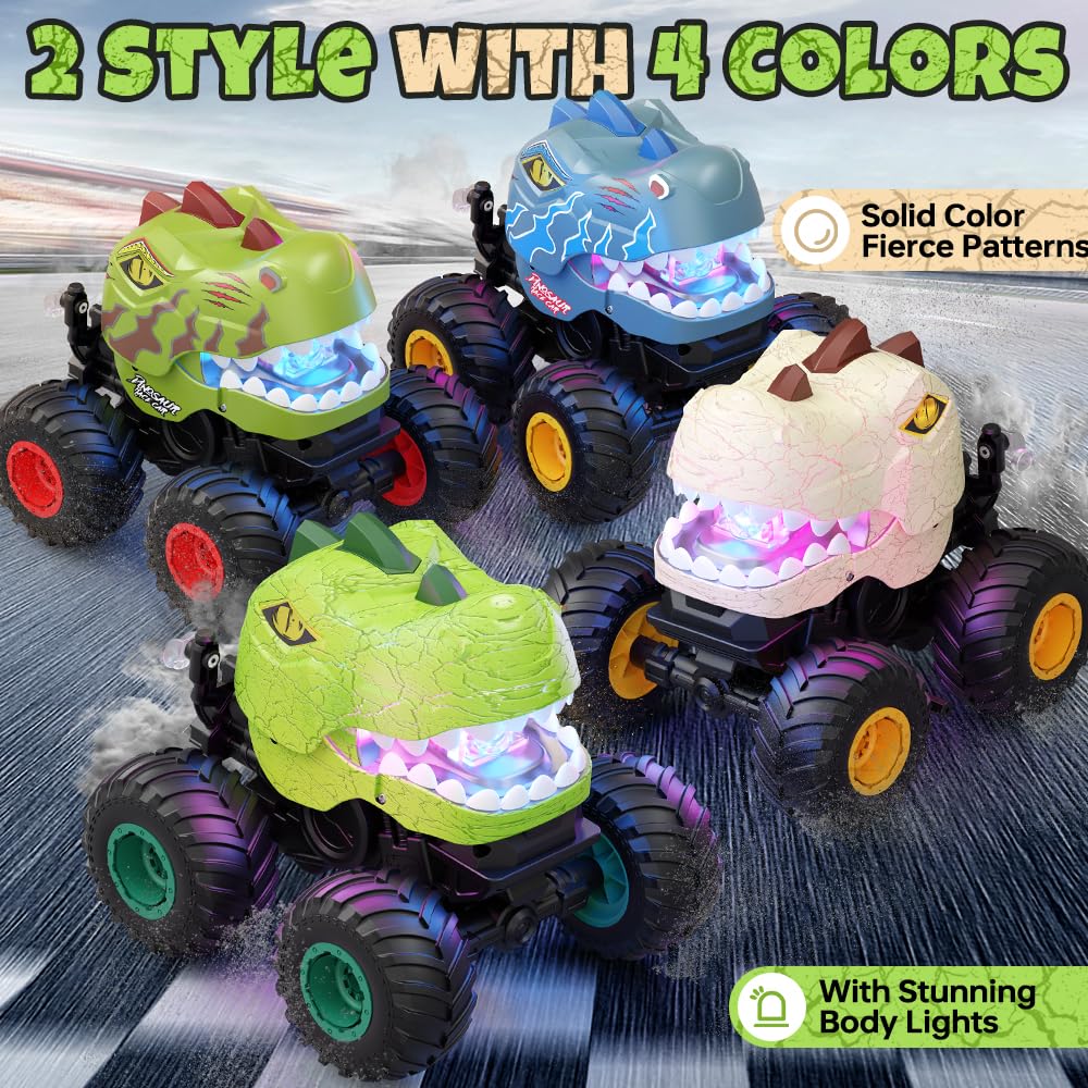 Drefirsa dinosaur RC stunt car top-down view emphasizes compact control layout.
