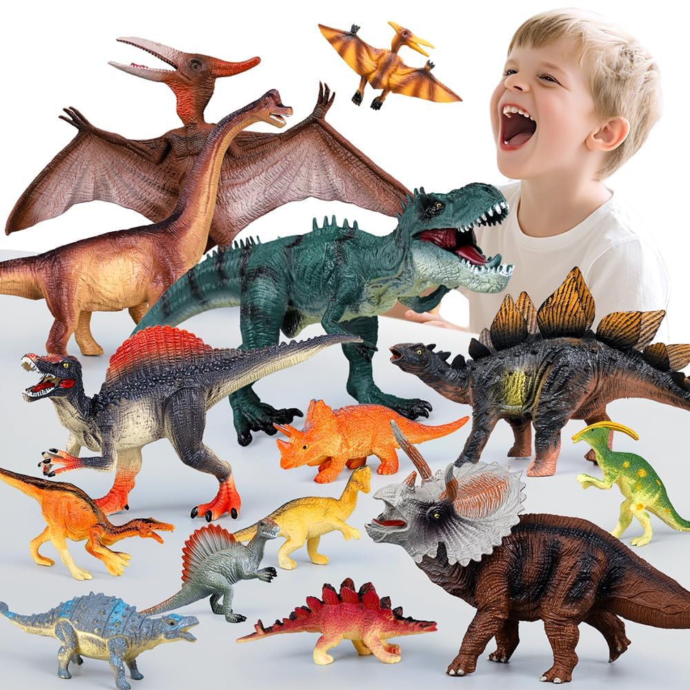 Drefirsa 14-piece dinosaur set offers varied play opportunities for curious kids.