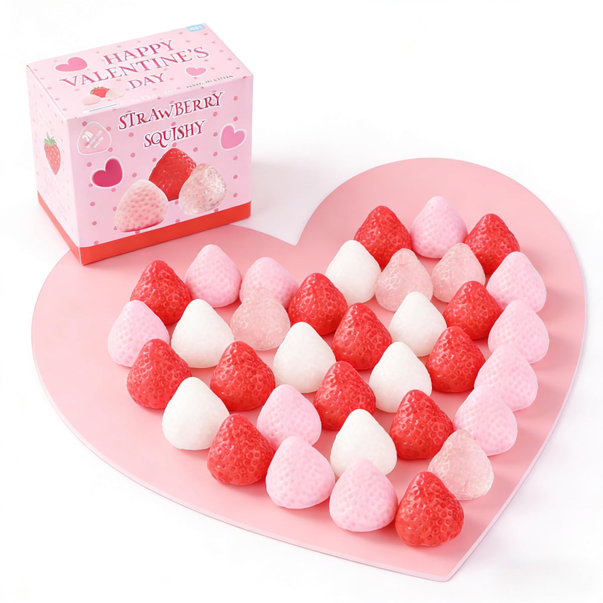 Drephere 28-pack strawberry taba squishy, front view, tactile stress relief