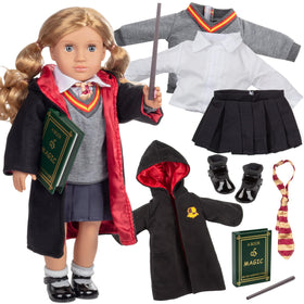 Dress Along Dolly Deluxe robe with emblem for 18-inch dolls, authentic wizard look.