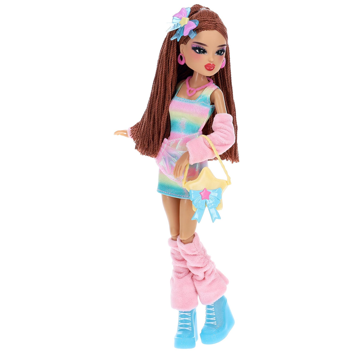 Stardust Softie doll outfit close-up highlighting premium materials and glittering details.