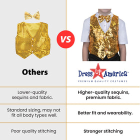 Dress Up America sequin vest with bowtie gold studio shot, perfect for photos and events.