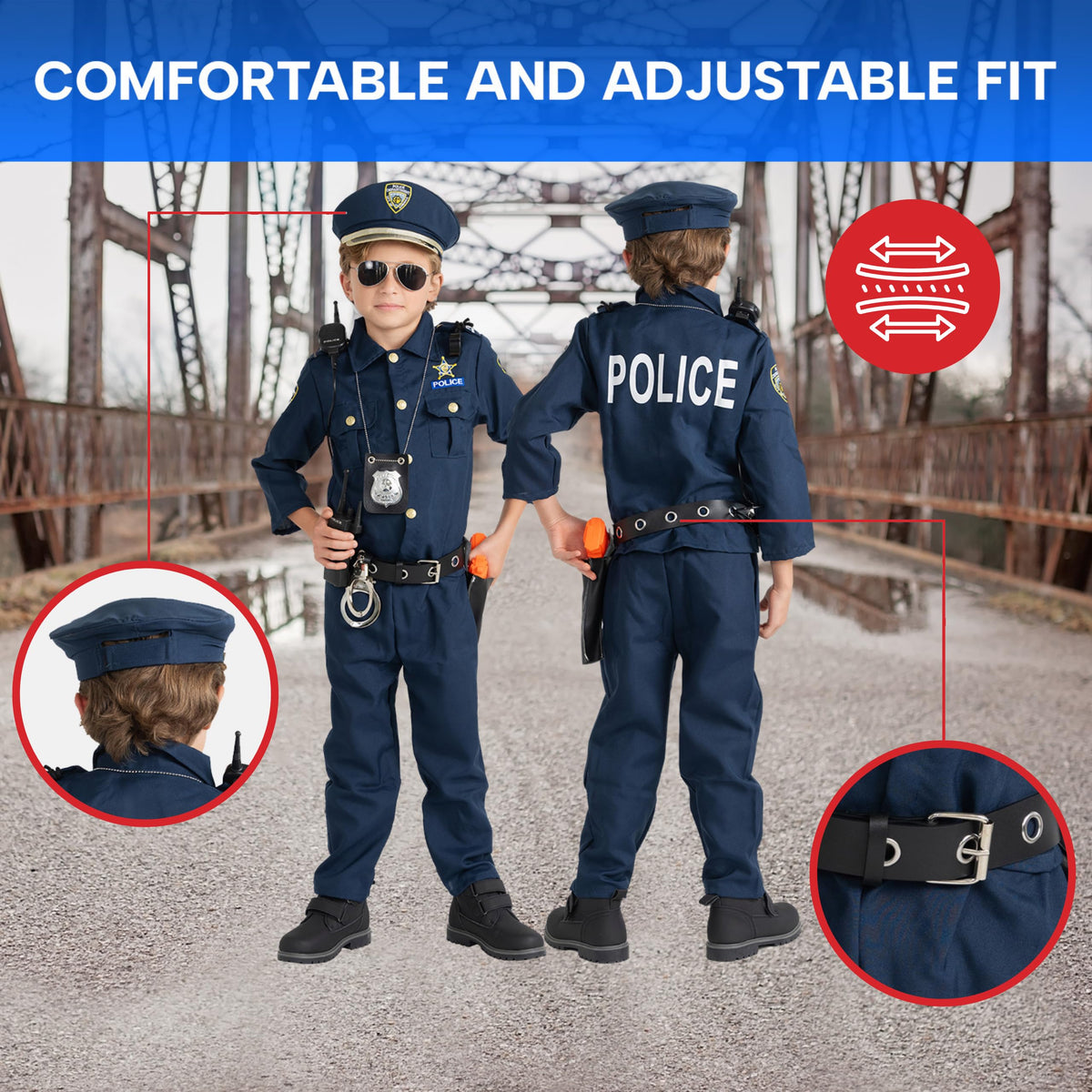 Dress Up America deluxe police hat completes the uniform for pretend missions.