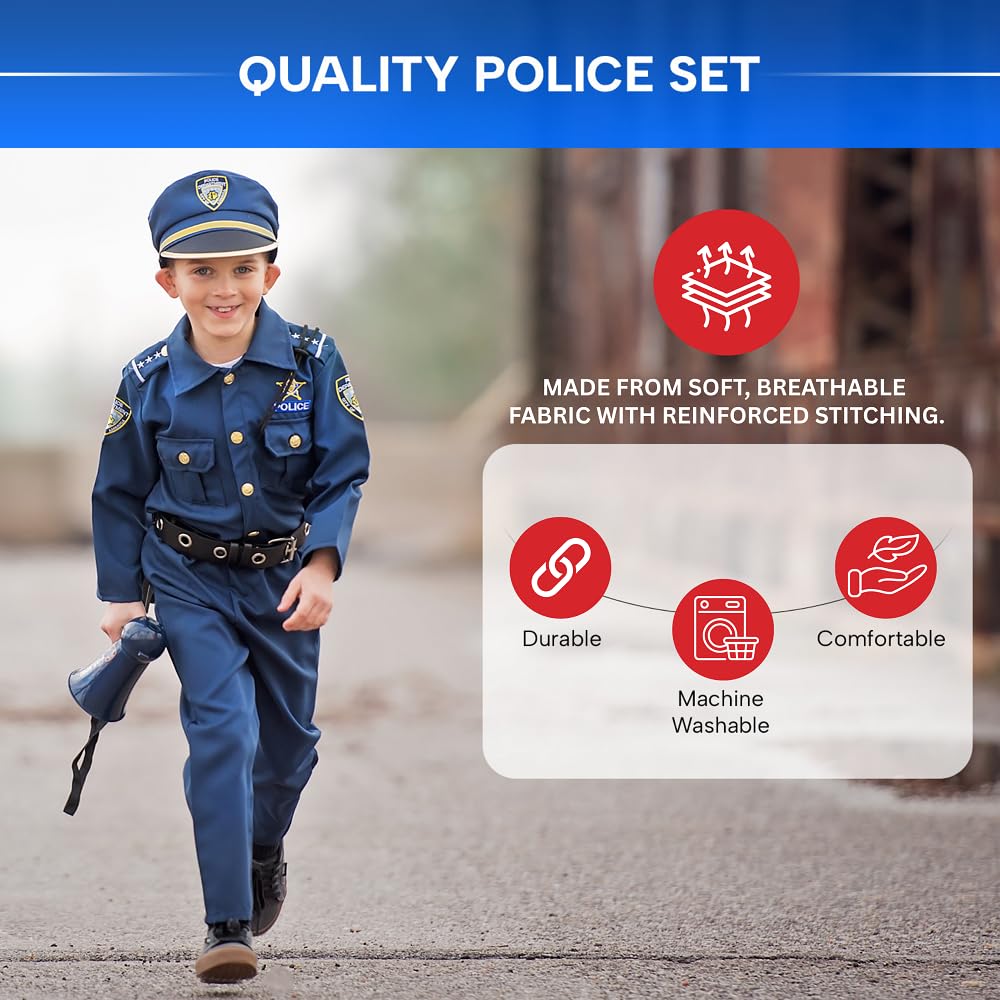 Dress Up America police costume walkie-talkie promotes teamwork in group play.