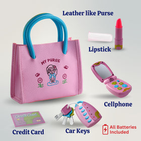 Dress Up America purse set with a toy car remote for interactive role-play.