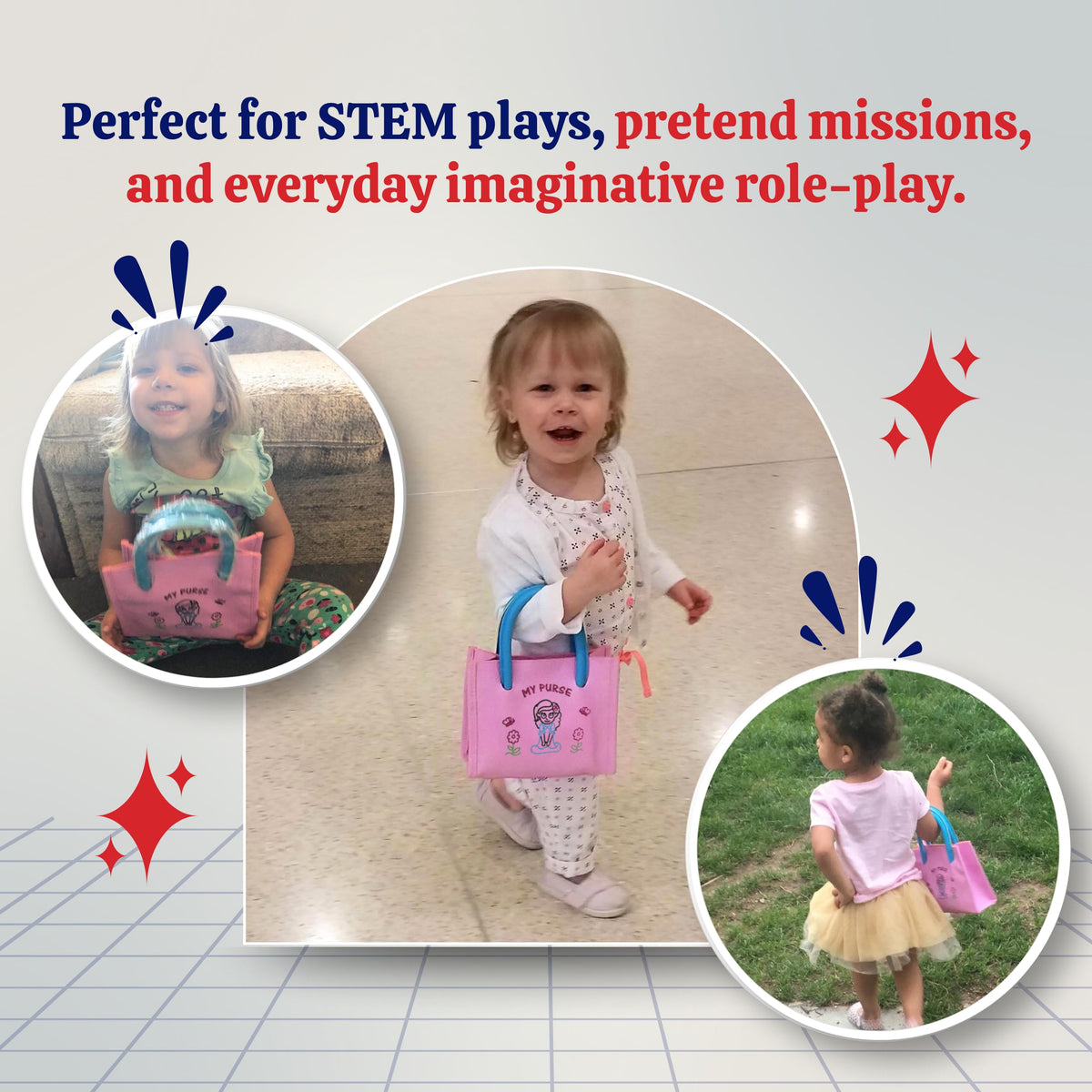 Dress Up America sturdy purse with embroidered flowers for durable pretend play.