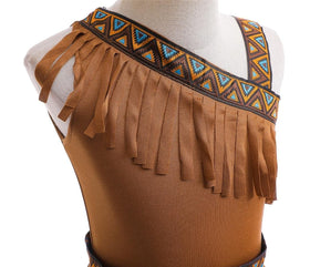 Dressy Daisy leg covers complete the vibrant Native-inspired outfit.