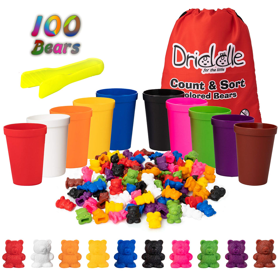 Driddle colorful counting bears for counting practice and color recognition.