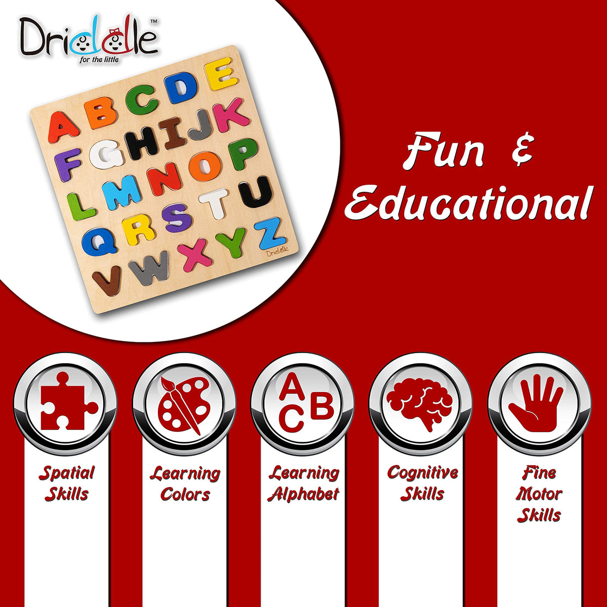 Driddle letters and numbers learning activity encourages cognitive development through play.