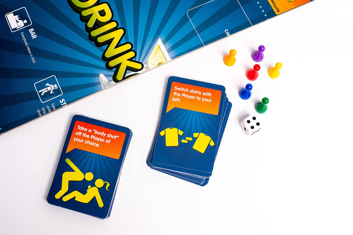 Drinkopoly cards with tasks highlighting diverse dares for social gatherings.