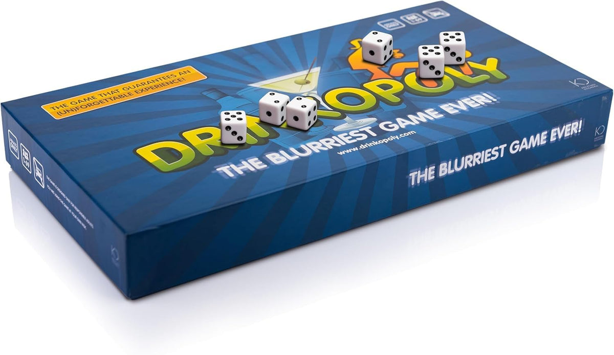 Drinkopoly game board close-up showing party-ready challenges for adults.
