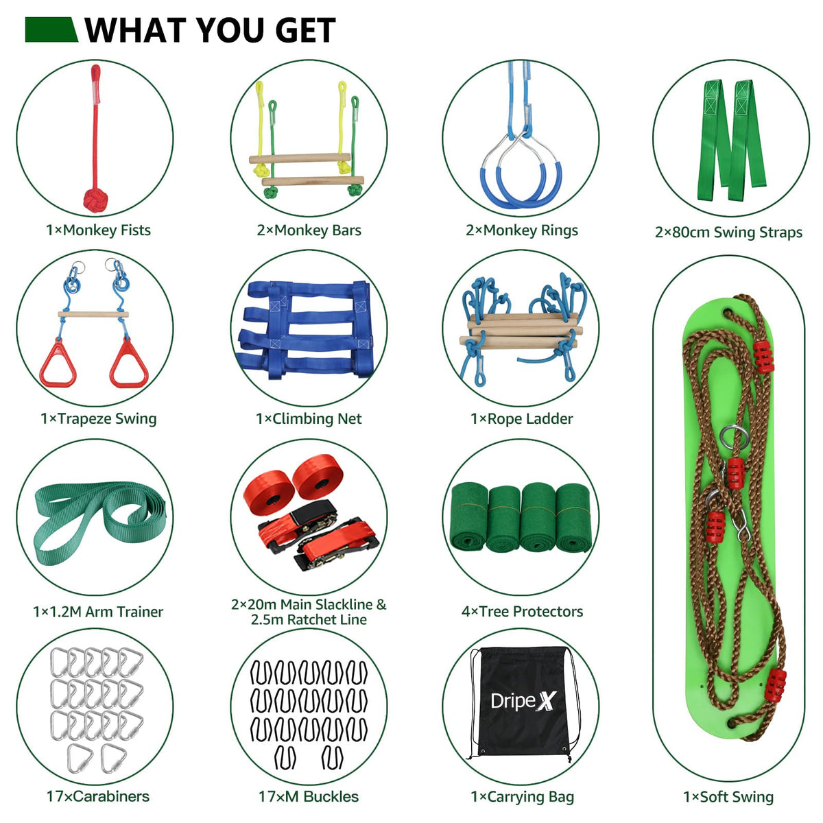 Dripex carry bag and hardware neatly organized for transport and setup.