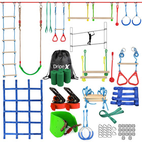 Dripex Ninja Warrior obstacle backyard setup for active outdoor play and balance.