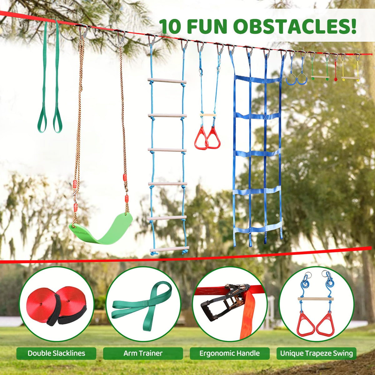 Dripex rope ladder ready for climbing and grip practice in the backyard.